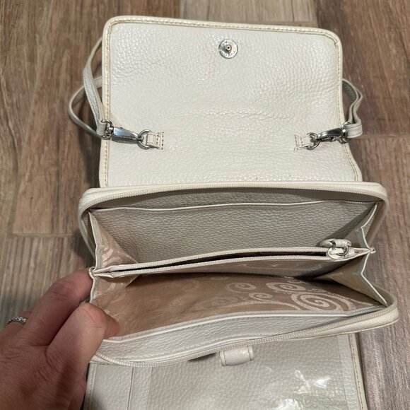 Brighton White Leather Woven Crossbody Bag Wallet Combo Adjustable Strap - Picture 5 of 6